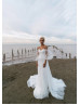 Off Shoulder White Glitter Lace Tulle Elegant Wedding Dress